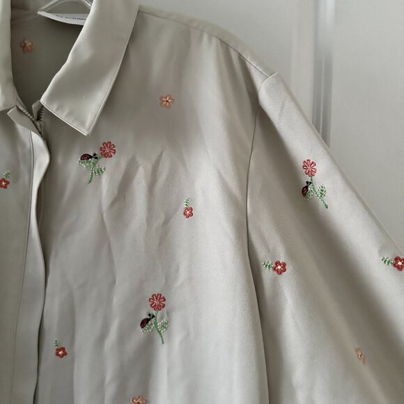 Vintage Alfred Dunner Tan Flower Embroidered Windbreaker Zip Jacket Plus Size 16 - Picture 5 of 16